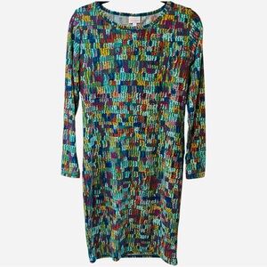 Lularoe Debbie Dress Multicolor Spiral Pattern Green Purple Orange Blue Small
